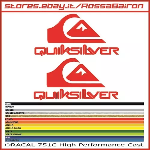 Kit 2 Adhésifs Quicksilver Logo + Inscription mm.100x50 Stickers Autocollant