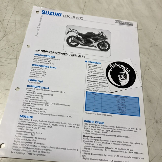 Suzuki GSX-R600 U2 K8 2008 Gsx-R 600 Scheda Tecnica Motocicletta Pistone Gsxr