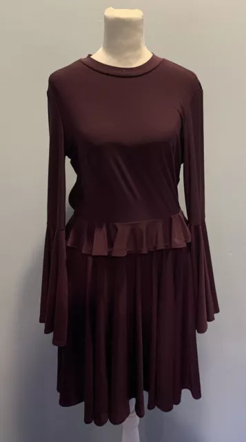 Asos Long Sleeve Swing Dress Size 8 Burgundy Open Back NWT *Flaw*