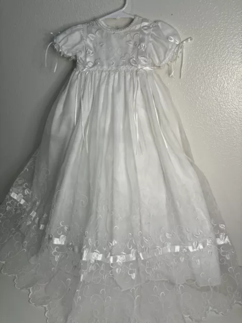 VINTAGE BABY GIRL Christening Dress Sheer Overlay NWOT Haddad Bros. 0-3 ...