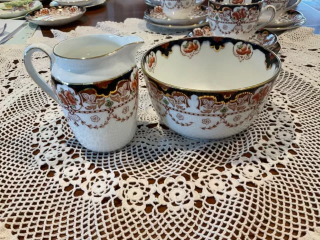 Vintage Royal Tuscan Sugar bowl and jug ornate Imari pattern Rare