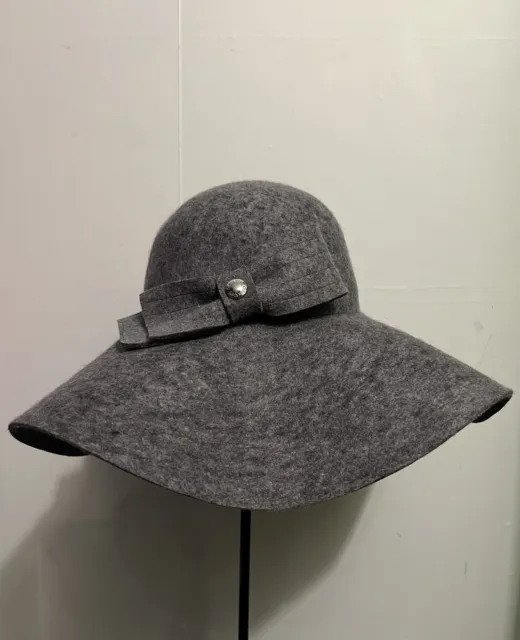 Calvin Klein Grey Gray Wide Brim Floppy 100% Wool Women's Winter Hat