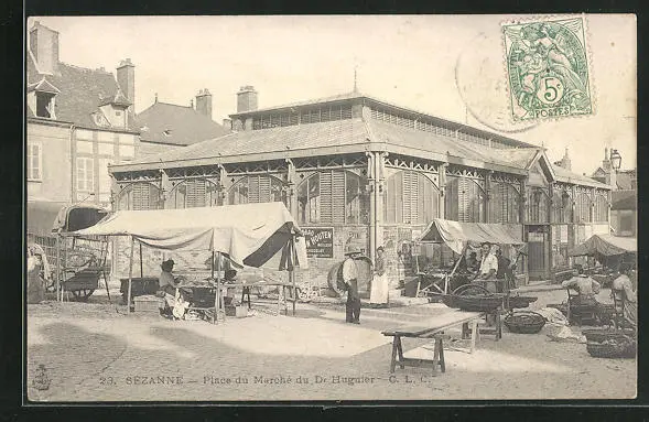 CPA Sézanne, Place du Marché du Dr. Huguier 1906
