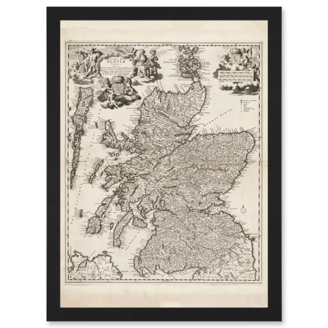 Visscher 1689 Antique Pictorial Map Kingdom Scotland UK Framed A3 Wall Art Print