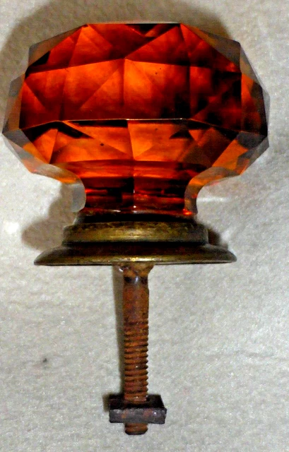 Reclaimed Antique Victorian Faceted Amber Glass Door/Drawer Knob/Handle c1890