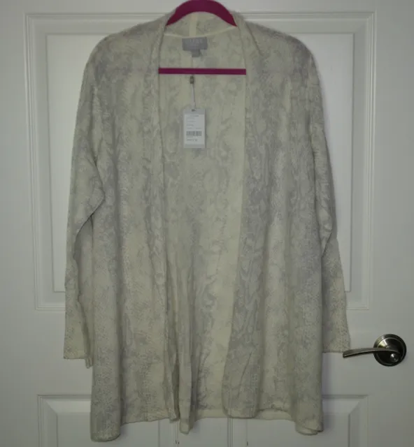 NWT Pure Collection Cashmere Gassato Swing Cardigan Ivory w/Grey Snake Print XL