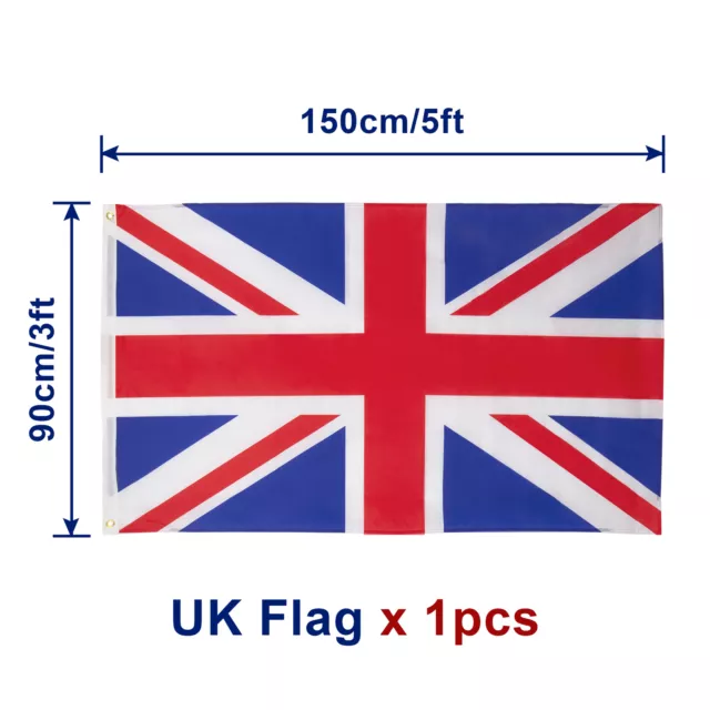 3 x 5FT Large Union Jack Flag Great Britain Fabric Polyester British GB Sport UK 3