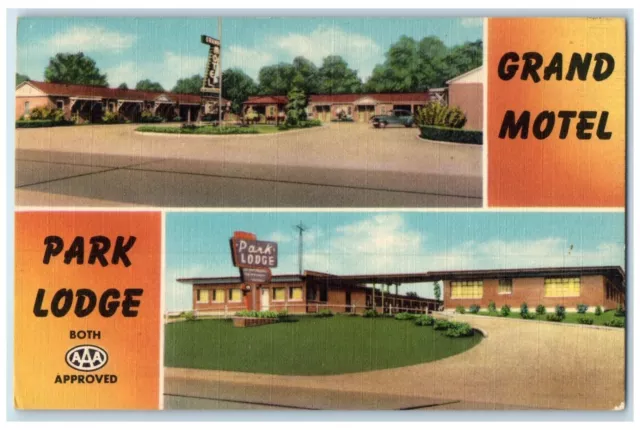 c1950's Grand Motel And Park Lodge Pryor Oklahoma OK Dual View Vintage Postcard