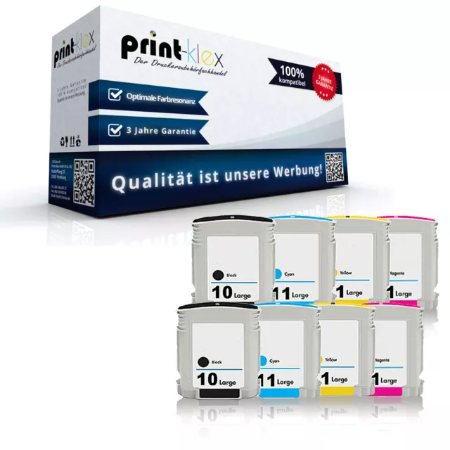 8x Kompatible Tintenpatronen für HP 10+11 Reman Office XXL Set-Drucker Pro Serie