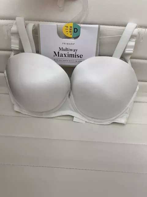 BNWT NEW PRIMARK 36D MAXIMISE boost 2 cup sizes push up bra white