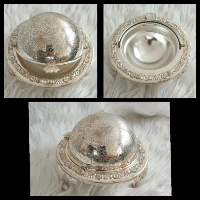 Silver plated vintage 3 legged domed shaped butter/Trinket dish made in England