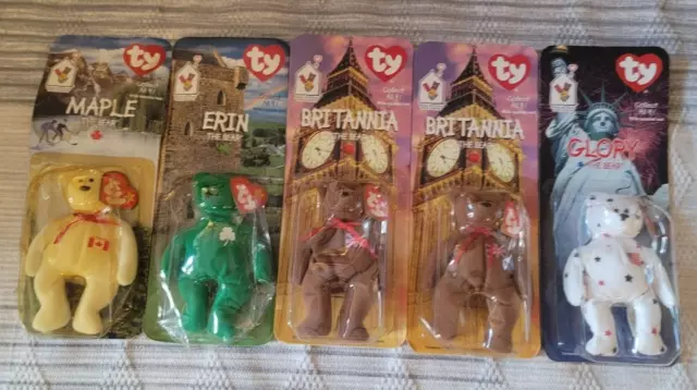 1999 TY Beanie Babies 2 Britannia, Glory, Maple Erin The Bear McDonalds Set of 5