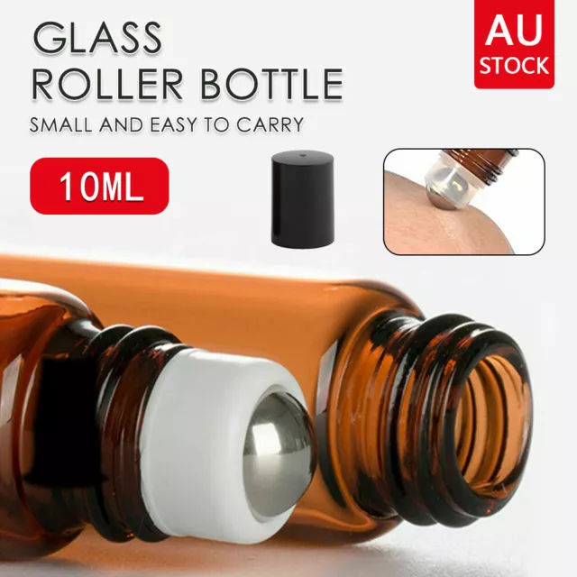10ml Empty Amber Roller Ball Roll On Glass Bottles Pulse Point Essential Oils