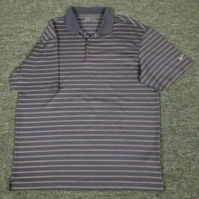 Nike Golf Polo Shirt Mens Large Blue Striped FitDry Stretch Casual Athletic