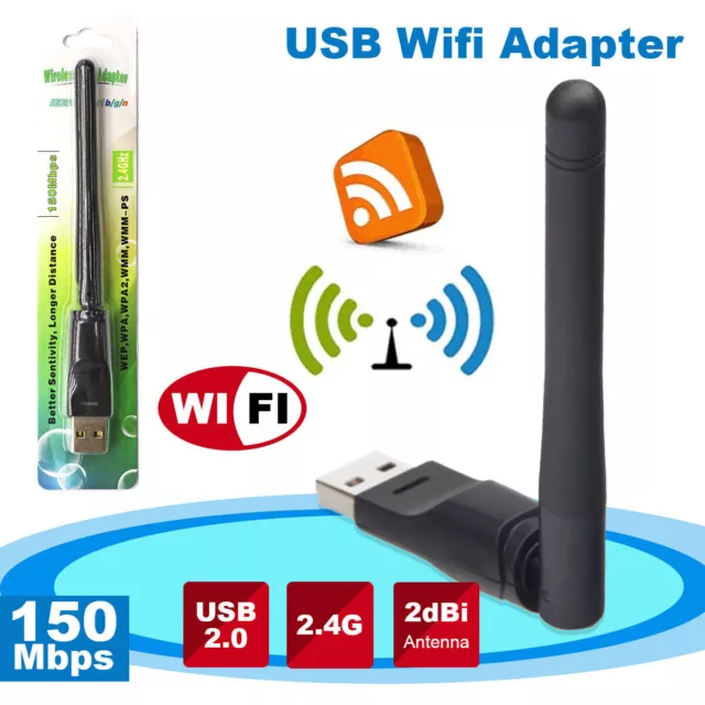 USB WiFi Adapter Drahtlose Netzwerkkarte 150Mbps PC mit Antenne Internet Dongle