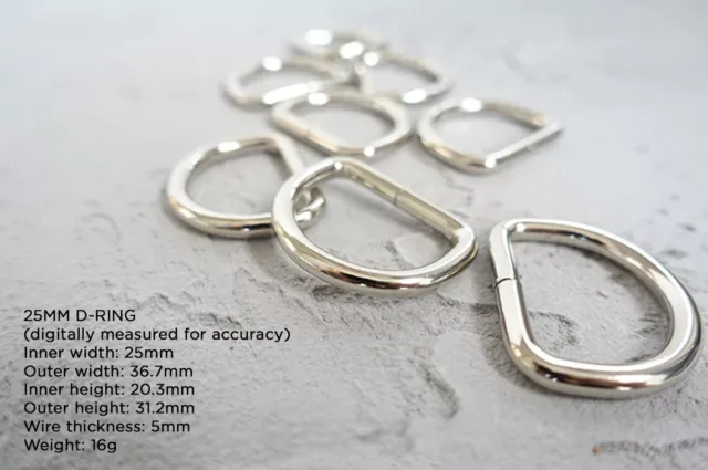 25mm welded metal d-rings 4mm wire thickness