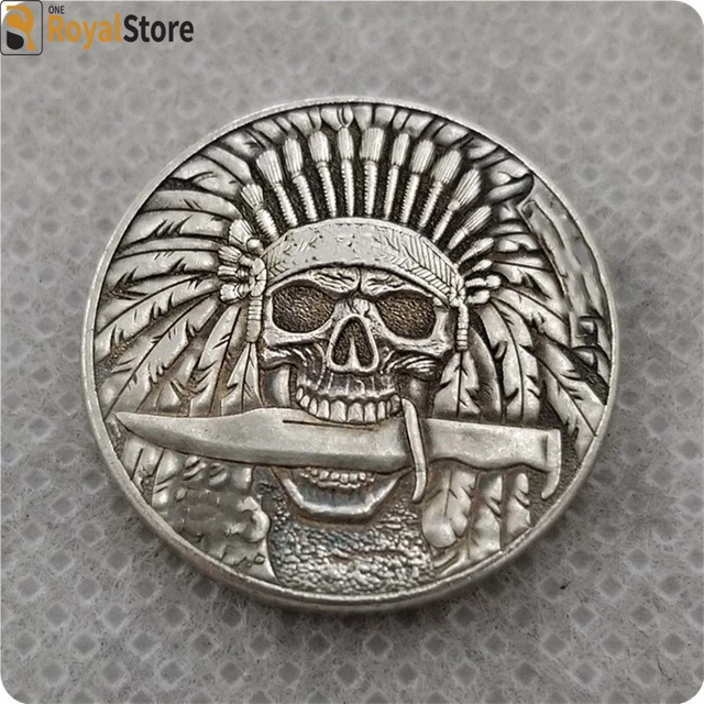 hobo nickel coin skull indian headdress Coins Collectibles ENGRAVING ART gift