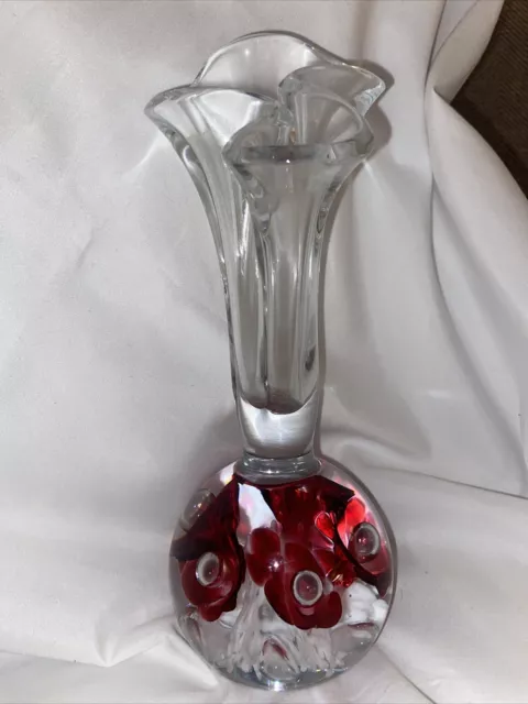 Gibson Art Glass Controlled Bubble Paperweight Vase 11” Ref Flower In The Base 3