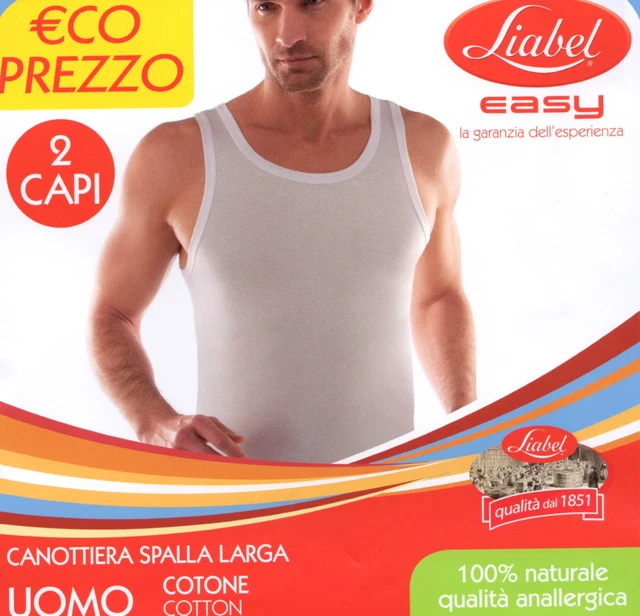 2 Canotta LIABEL cotone T-SHIRT intimo maglia spalla larga 2 pezzi vogatore