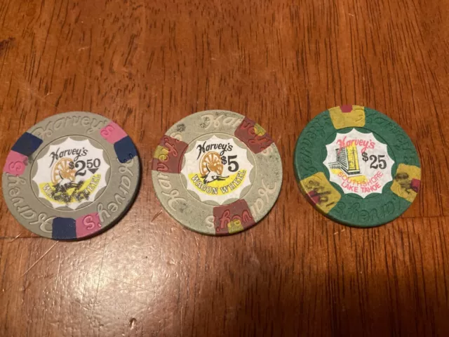 Harvey's Wagon Wheel Three Casino chips