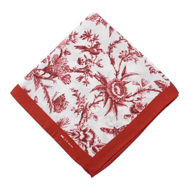 Kiton Napoli Dark Red Victorian Floral Print Silk Pocket Square
