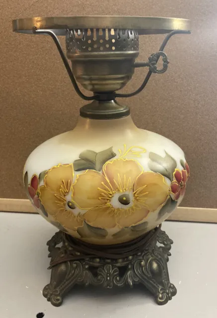 VINTAGE GWTW HURRICANE PARLOR TABLE LAMP w/ HANDPAINTED FLOWERS Base Only