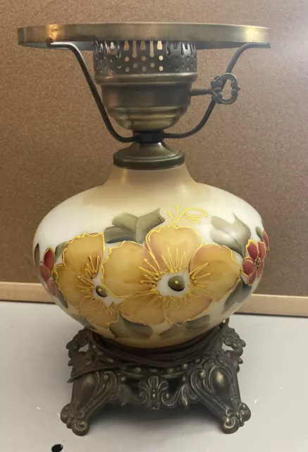 VINTAGE GWTW HURRICANE PARLOR TABLE LAMP w/ HANDPAINTED FLOWERS Base Only VINTAGE GWTW HURRICANE PARLOR TABLE LAMP w/ HANDPAINTED FLOWERS Base Only
