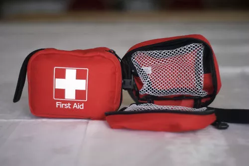 Empty First Aid Kit Bag With Compartments - Small - Red - With Wrist Strap
