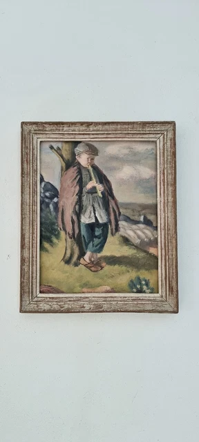 Pintura Antigua Óleo Retrato Pastor Campesino Antigua Painting Oil Farmer