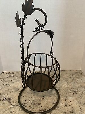 Vintage Metal Brown Wrought Iron Hanging Plant and Candle Holder