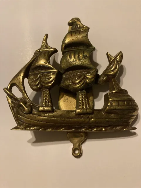Vintage Solid Brass Clipper Ship DOOR KNOCKER Sailing Sailboat Nautical England