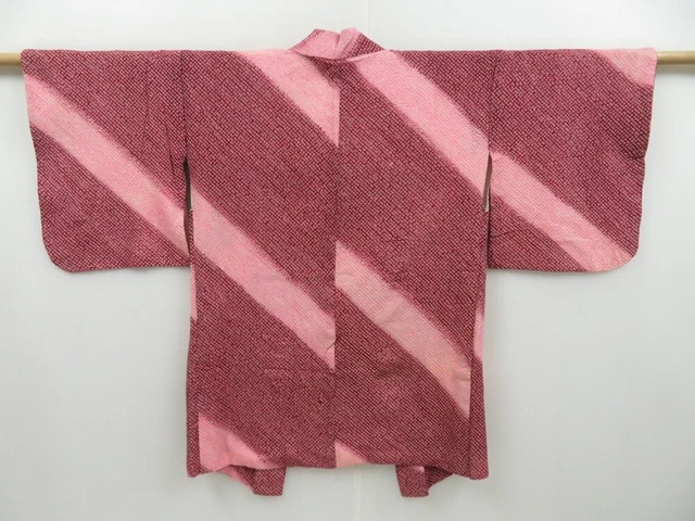 2505T01z400 Vintage Japanese Kimono Silk SHIBORI HAORI  Wine red