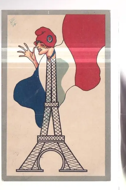CPA  Illustrateur Tour Eiffel et Bonnet phrigien  1918