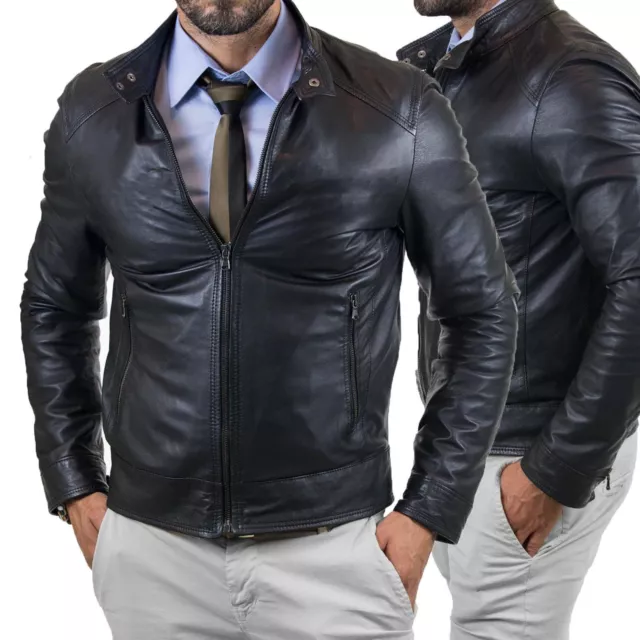 ★Giacca Giubbotto Uomo in di PELLE 100%★ Men Leather Jacket Veste Homme Cuir 21p