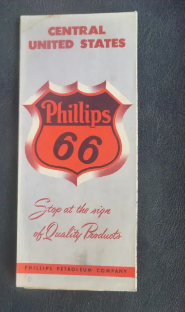 1951 Central United States  road map Phillips 66  oil  gas route 66