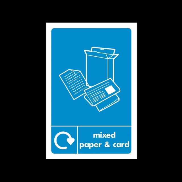Mixed Paper & Card Recycling - Plastic Sign or Sticker - Choose Size & Material
