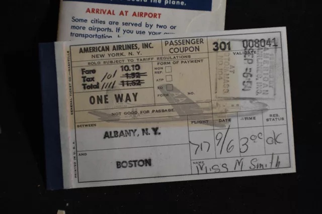 1954 American Airlines Passenger Coupon & Pocket - Albany to Boston Logan 2