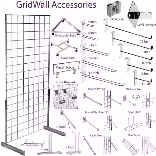 Grid Mesh Wall Panel Grid Mesh Hooks Prongs Chrome Accessories Shop Display