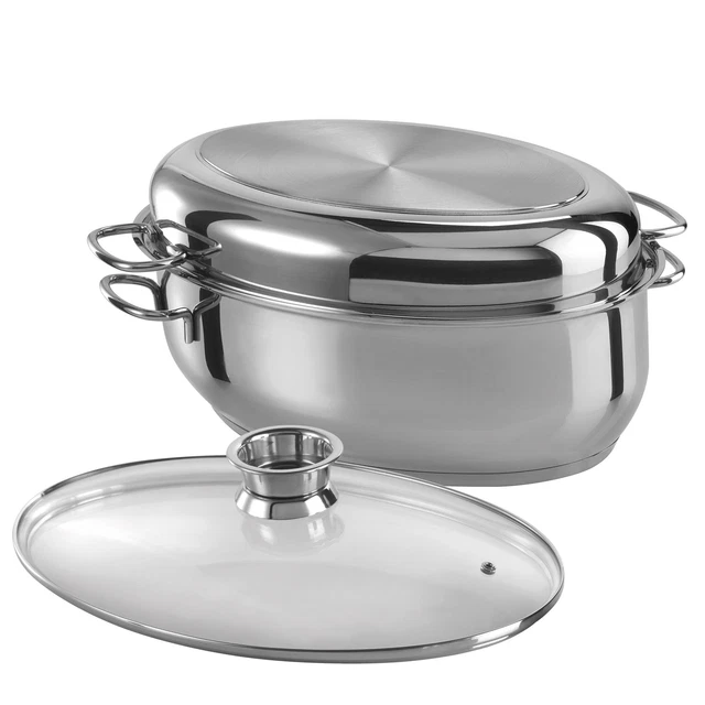 GSW Ovaler Bräter Multibräter 38 cm mit Edelstahldeckel und Glasdeckel