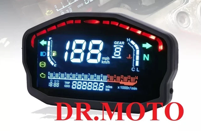 Contachilometri Universale Per Moto 12V - Tachimetro Digitale Con LED E Doppio Display, Nero - 2