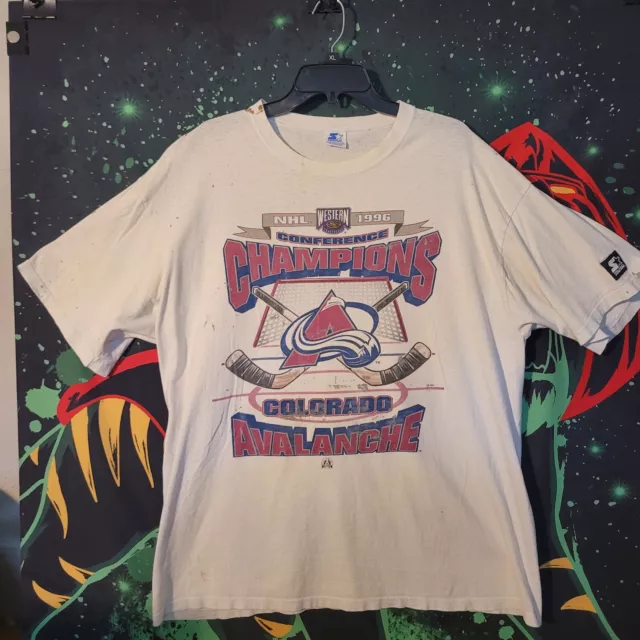 COLORADO AVALANCE Vintage 1996 Champions THRASHED Starter t-shirt Size XL NHL