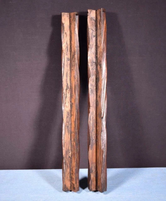 *21" Pair of French Antique Solid Walnut Posts/Pillars/Columns/Balusters Salvage 7