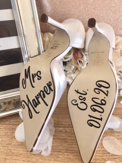 Personalised Wedding Shoe Vinyl Decal Stickers Bridal Bride Mrs Surname Est Date