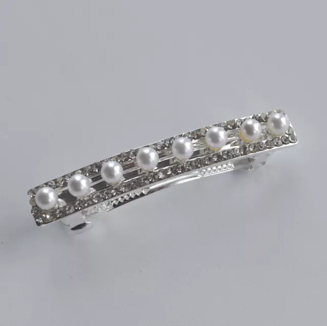 Clear crystal/diamante & ivory pearl row hair clip/barrette. Wedding/Bridal