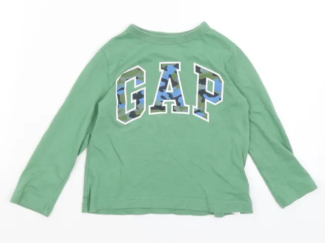 Gap Boys Green Cotton Basic T-Shirt Size 2 Years Round Neck