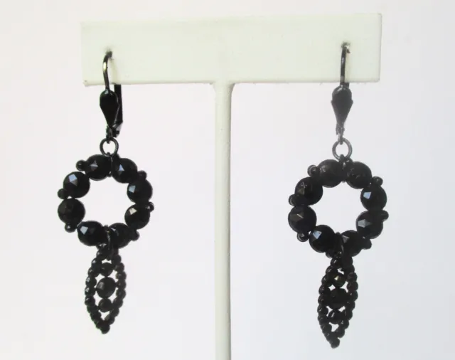 Pair of Antique Victorian French Jet (black glass) Earrings/Boho/Gothic