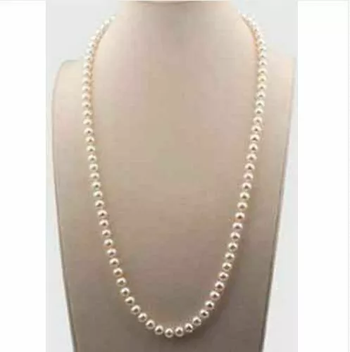 22" beautiful AAA 7-8mm White south sea Pearl Necklace 14K Yellow Gold Clasp