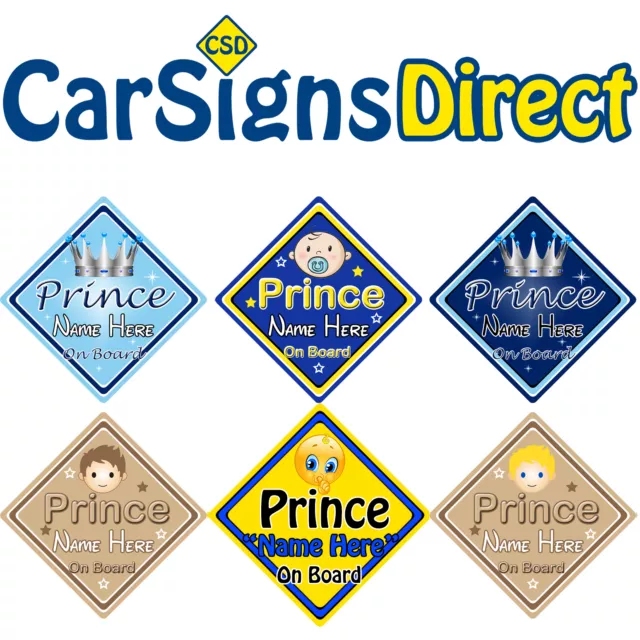 Prince On Board Car Sign - Baby/Child Safety - Choice Of Designs - Personalised