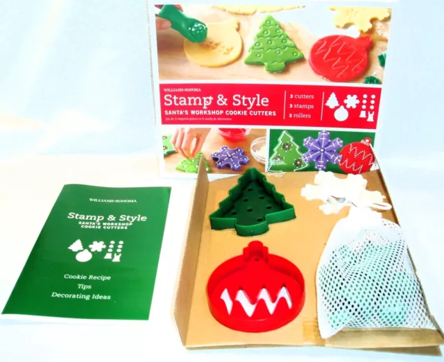 Nib William-Sonoma Stamp In Style Christmas Cookie Cutters Rollers & Stamps