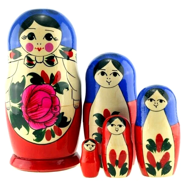 Poupées Russes Matriochka Bleues Faites Main –独一无二, Artiste Orlova – 5 Pièces